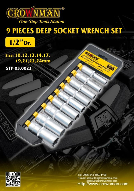 9PCS 1/2" Dr. Deep Socket Set